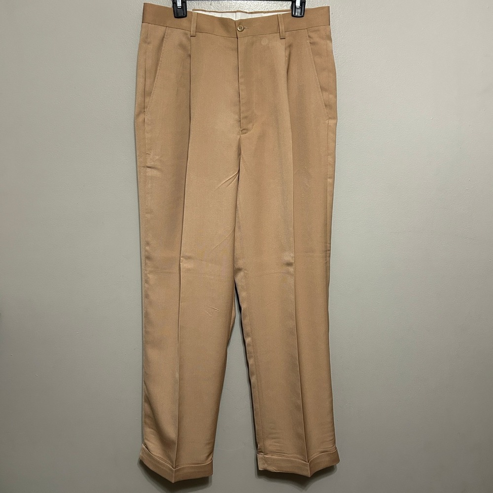 Syllables Dress Pants 32X30 Tan New Cuffed Pleated Classic Preppy Formal Trouser